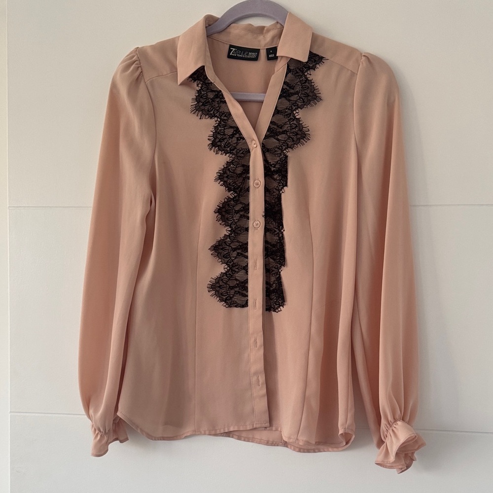 Women's Blush Button Down with Black Lace